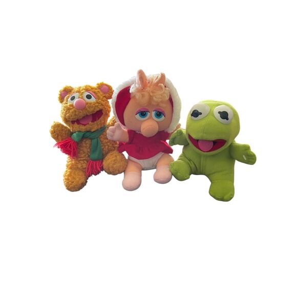 McDonalds Muppet Babies Miss Piggy Kermit Fozzie Plush Christmas Set Lot Of 3 - Picture 1 of 12